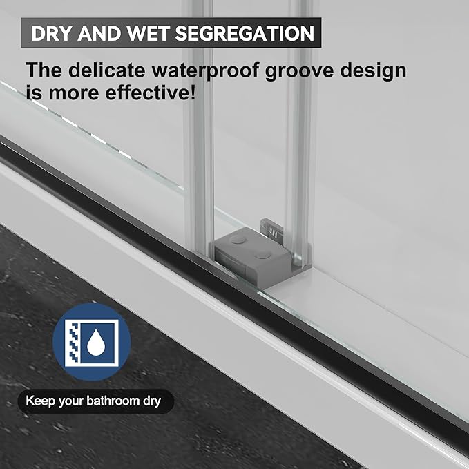 56"-60" W x 75" H Frameless Shower Door, Double Sliding Shower Door,5/16"(8mm) Clear Tempered Glass,Silent Soft-Close Design,Matte Black
