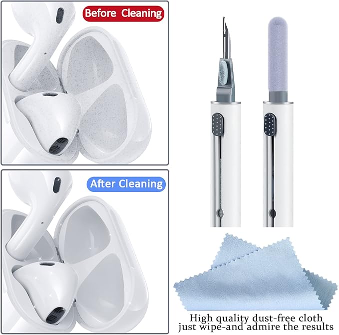 Airpod Cleaner Kit, Earbud Cleaning Kit for Airpods Pro 1 2 3,Multi-Function Cleaning Pen with Soft Brush Flocking Sponge, Suitable for Bluetooth Headset, Charging Box, Mobile Phone,Earbud (1Pcs)