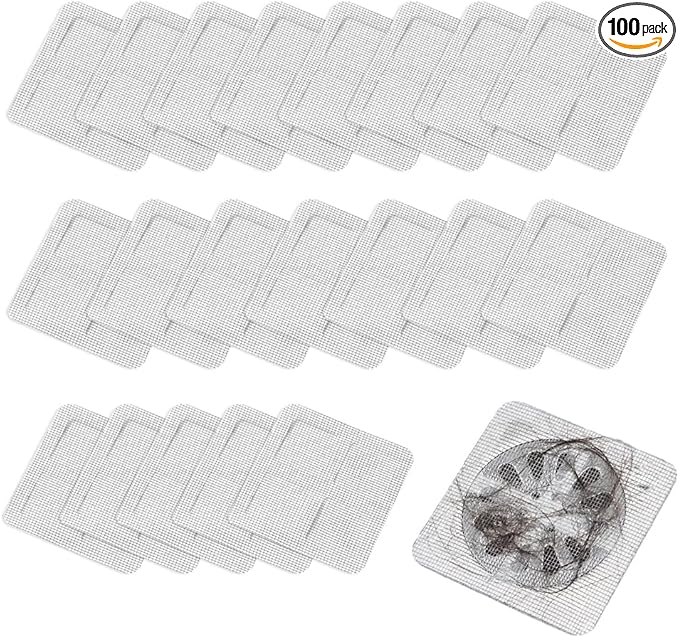 Disposable Shower Drain Hair Catcher, Disposable Hair Drain Stickers Drain Mesh Cover Bathroom Shower Drain Protector for Bathroom Laundry Kitchen Sink for Human and pet Hair (100)