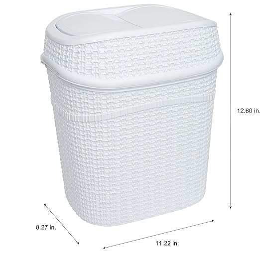 Bath Bliss Sailor Knot Swing Top Waste Bin | Dimensions: 11.22" x 8.27" x 12.6" | 9.5 Liter | Swing Top | Sailor Knot Design | Great for Bathroom | Office | Bathroom Accessories | White