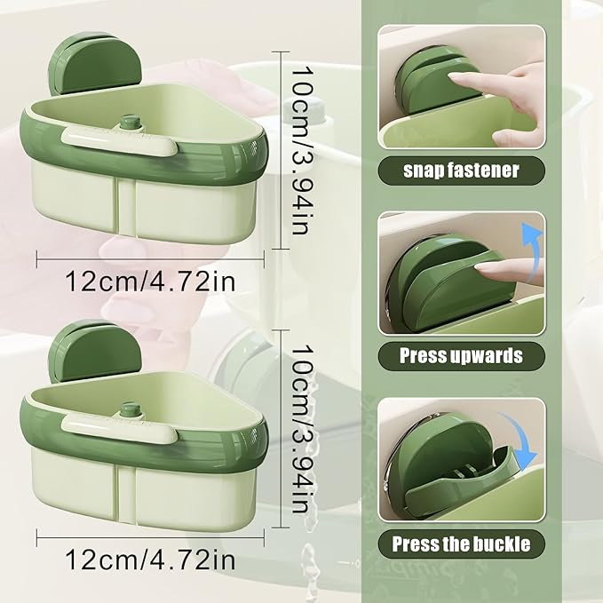 2PCS 2025 Upgraded Sink Corner Dish Rack with Suction Cups, Automatic Dumping Strainer Basket, Sponge Storage & Food Waste Catcher, Multi-Functional Kitchen Organizer