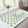17" x 32" Checkered Dish Drying Mat for Kitchen Counter, Absorbent Coffee Bar Mat for Espresso Machine Coffee Countertops Accessories (Green)