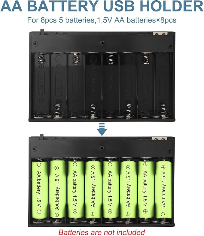 2 PCS 8 AA Battery Holder with USB Port,12V Battery Box Case,2PCS 8 x 1.5V AA Battery Holder Case
