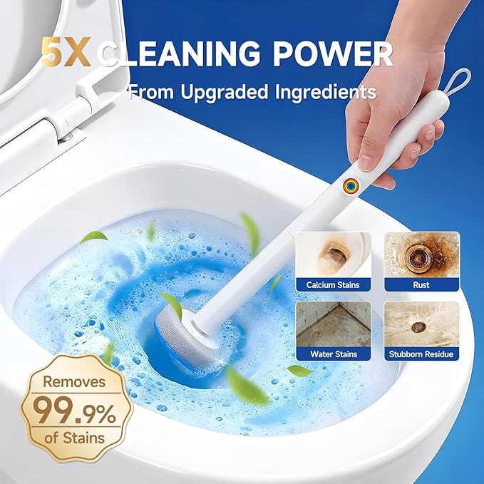Disposable Toilet Brush, All-in-One Toilet Cleaning System,Toilet Bowl Wand Kit with 48 Count Scrubbing Pads Refills,Wall-Mounted,Compact,Multipurpose