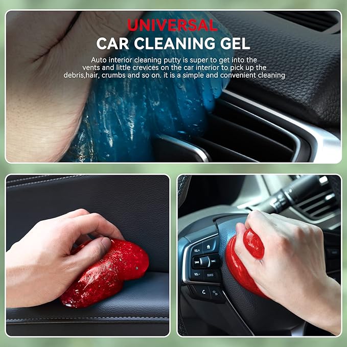 Auto Dynasty Pack of 4 Car Cleaning Gel, 2024 Universal Auto Detailing Tools Car Interior Air Vent Dust Cleaner Slime Putty Jelly for Printers, Camera, Calculator, Keyboard (Red, Blue, Green, Yellow)