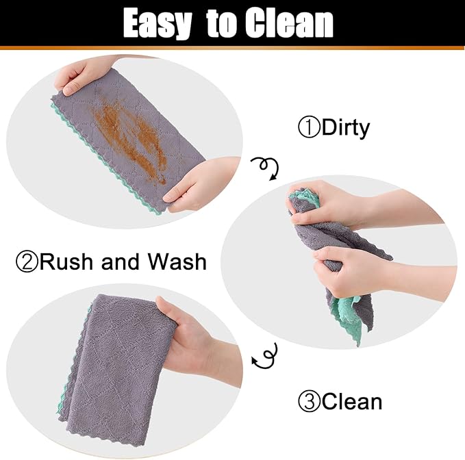 Mordimy 24 Pack Kitchen Cloths Dish Towels (10" x 10", Grey & Green), Super Soft and Absorbent Dish Cloths, Coral Velvet Microfiber Cleaning Cloth, Nonstick Oil Fast Dry Dishcloths