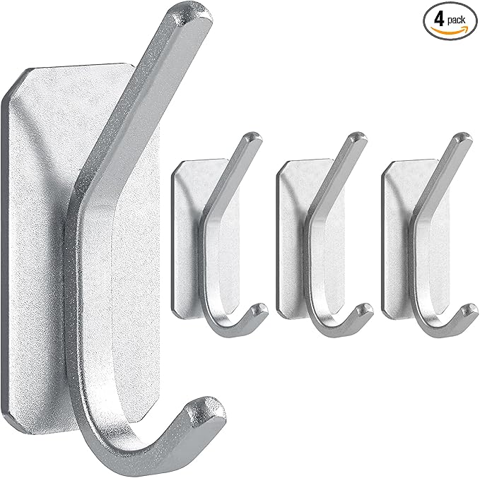 Paoli Heavy-Duty Adhesive Coat Hooks, Self-Adhesive Hooks, Multiple Colors and Styles, Maximum Load Capacity 25 lbs(4, Silver)