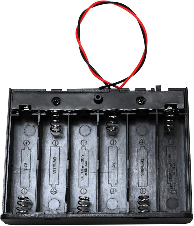 E-outstanding 9V Battery Holder 6X 1.5V AA Battery Storage Case Black Box with ON/Off Switch and Wire Leads