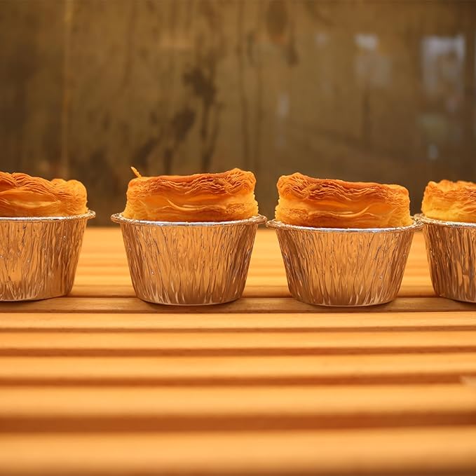 Aluminum Foil Baking Cups 150 Pcs, SUPPHOUS 4 Oz Disposable Ramekin Aluminum Cupcake liners, Silver Foil Baking Cups Muffin Liners for Cupcake, Baking, Egg Tart, Pudding, Creme Brulee