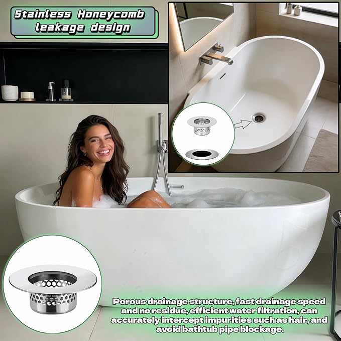 2-Pack Stainless Steel Drain Filter for Bathtub, Shower & Sink – 1.97” Universal Hair Catcher, Clog Preventer for Tub, Floor Drain, Bathroom Sink, Kitchen Sink – Easy Clean, Fast Flow, Odor & Guard