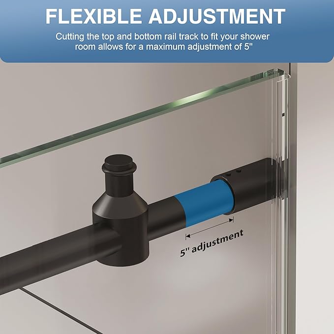 KPUY Frameless Shower Door, 49-54" W x 76" H Sliding Glass Shower Door, 1/4" (6mm) Thick Tempered Clear Glass with Explosion-Proof Film Nano Coating, Stainless Steel Hardware, Matte Black