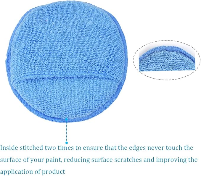 Microfiber Wax Applicator, AutoCare Ultra-Soft Microfiber Wax Applicator Pads with Finger Pocket Wax Applicator for Cars Wax Applicator Foam Sponge (Blue, 5" Diameter, Pack of 10)