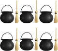 Mini Plastic Cauldron and Mini Broom Halloween Decorations Witch Pot Black Buckets for Halloween Party Birthday St.Patrick's Day, DIY Crafts Accessories (6Pcs Black Buckets+6Pcs Broom Sticks）