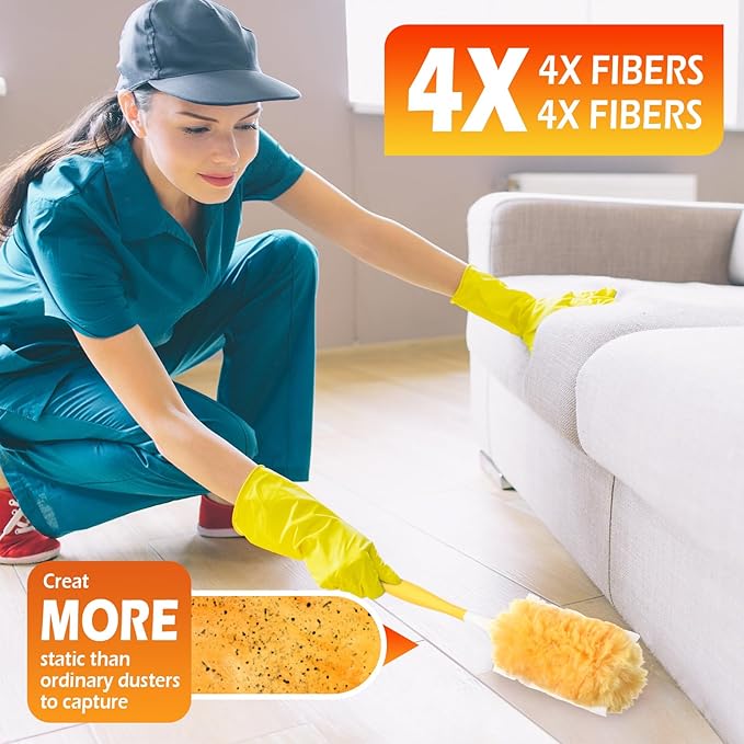 60 Pack Heavy Duty Duster Refills with 2 Handle 360 Microfibre Duster Replacement Head Disposable for Cleaning Blind Fan Furniture Electronics(Orange and Blue)