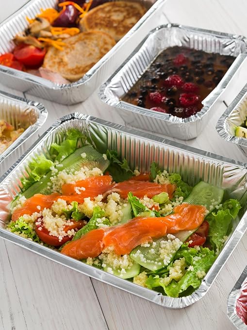 50 Pack 8x6 Disposable Aluminum Pans with Lids Aluminum-Foil-Pans-Tin-Foil-Baking-Pans-Tin-Trays-Food-To-Go-Containers-for-Meal-Prep-Cooking-Roasting-Heating-Takeout