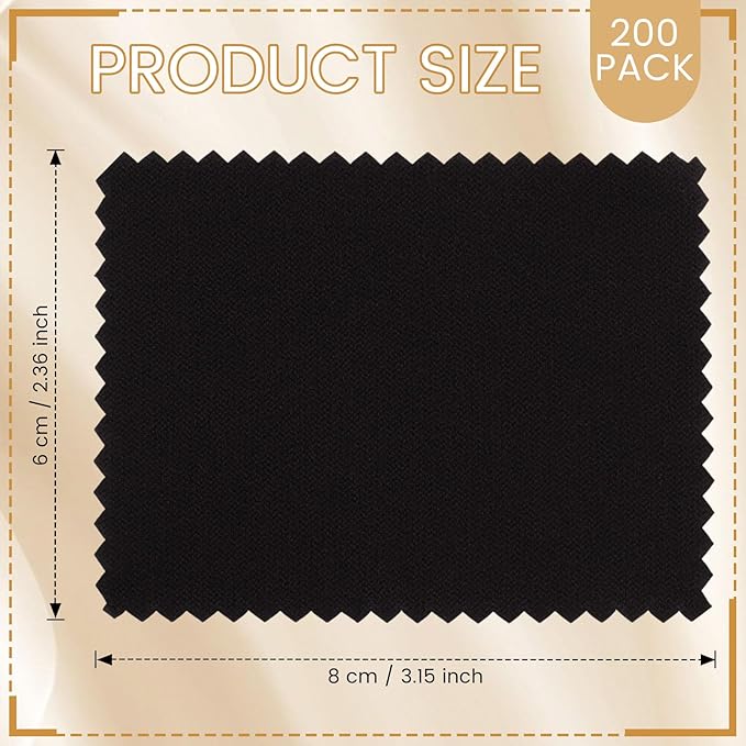 Tatuo 200 Pieces Jewelry Polishing Cloth 2.36 x 3.15 Inch Double-Sided Polishing Cloths Silver Glasses Cleaning Tools for Gold Silver and Platinum Jewelry Watch Coins Glasses(Black)