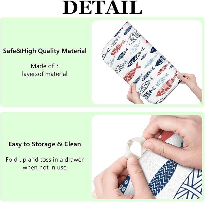 Fish Dish Drying Mat for Kitchen Countertops, Japanese Fish Pattern Microfiber Drying Mat, Washable and Absorbent Farmhouse Style Countertop Dish Drainer, 16x18 Inch