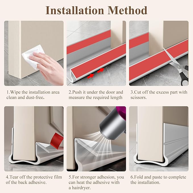 36.6 in Under Door Draft Stopper Reusable Self-Adhesive Door Sweep with Triple Seal Technology Soundproof Felt Flexible Gap Filler for Interior Exterior Doors Noise Reducing Door Seal Gray