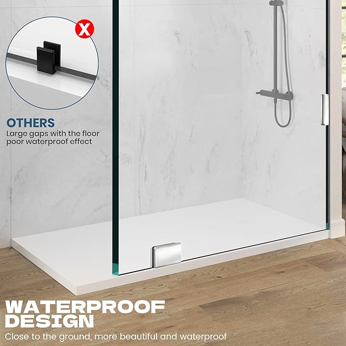 Frameless Shower Door, 26" W ×78" H Fixed Shower Glass Panel with Clamps, 3/8" (10mm) Glass Shower Doors, Clear Tempered Bathroom Shower Panel in Polished Chrome Finish