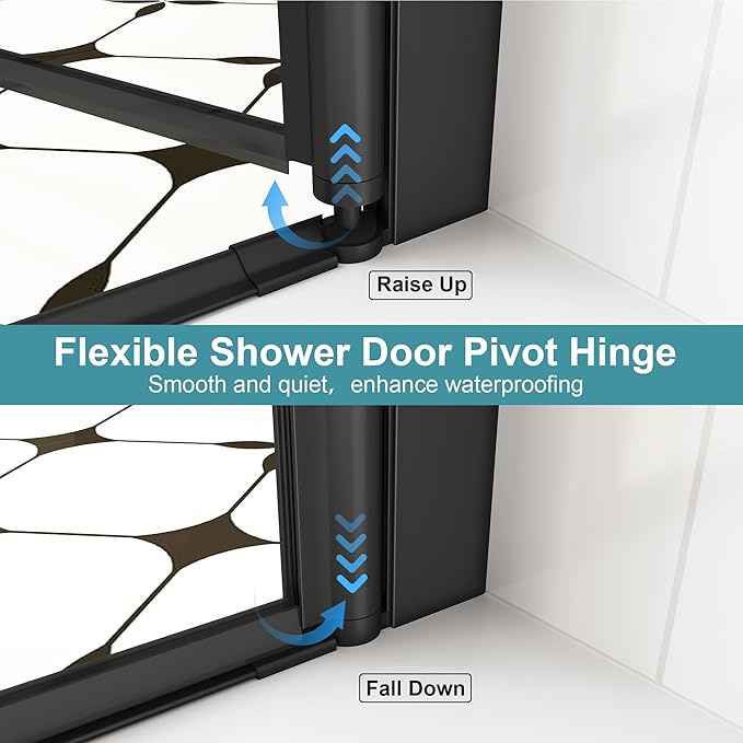 Frameless Pivot Shower Door 28"-30" Wx72 H,1/4"(6mm) Clear Nano Coated (SGCC) Tempered Glass,Reversible Swing Shower Door for Walk-in Shower,Modern Matte Black Finish