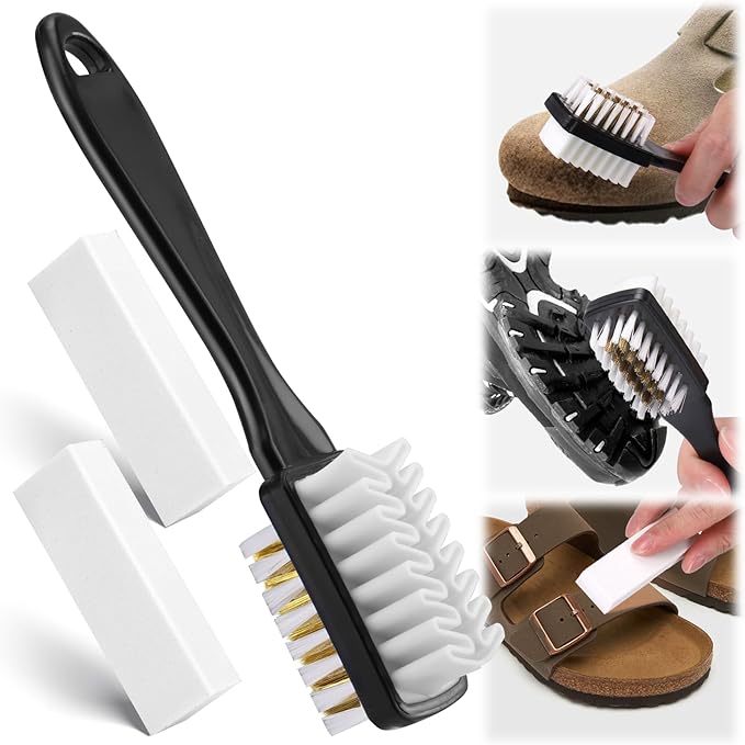 XANGNIER Shoes Cleaning Brush Kit for Birkenstock, 3PCS Suede & Nubuck Care Set with 2-in-1 Shoe Cleaning Brush & Eraser for Birkenstock Sandals,Clogs,Leather Footbeds & More,Ultimate Maintenance Tool