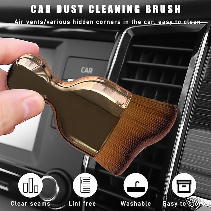 2PCS Car Interior Dust Brush, Soft Scratch Free Auto Detailing Brushes, Universal Vehicle Interior Cleaning Tool for Automotive Dashboard, Air Vents, Leather (Rose Golden)