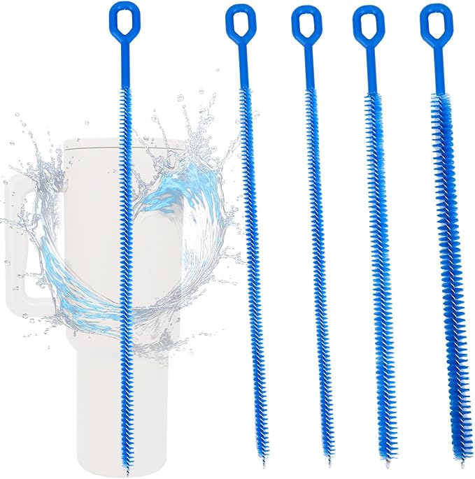 4pcs Straw Cleaner Brushes for Stanley, 8mm/0.31 Inch, 10mm/0.39 Inch, 12mm/0.47 Inch Reusable Extra Long Drinking Water Cup Bottle Straw Cleaning Brush Cleaning Tools Kit Accessories (Blue)