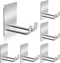 Adhesive Hooks, Stick on Stainless Steel Towel Robe Razor Wall Hooks for Bathroom Kitchen, Sticky Heavy Duty Durable Shower Hangers for Hanging Hat Coat Key Silver(6pcs)