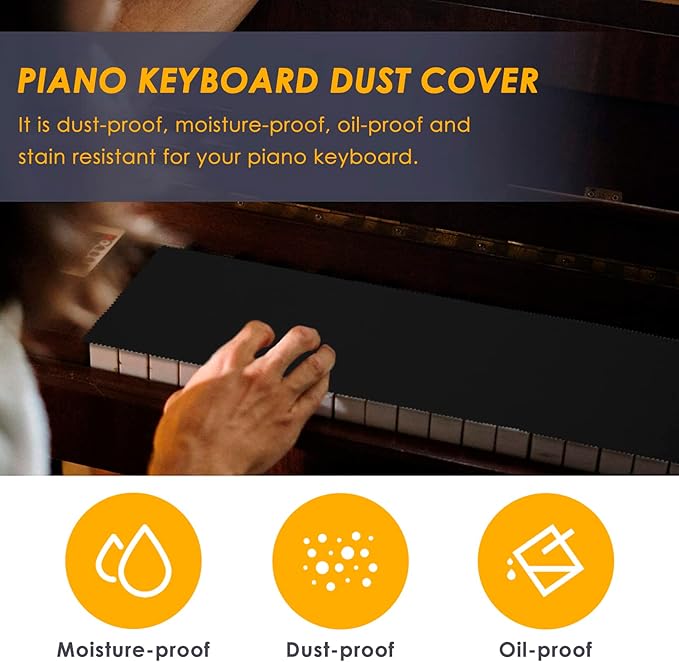 Piano Keyboard Dust Cover for 88 Keys - Suitable for Grand Upright Pianos, Digital Pianos, and Electric Keyboards - Protective Key Cover Cloth (Classic Black)