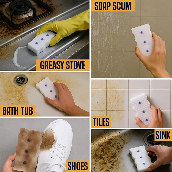 Magic Eraser Sponges 4 Pack – Thick Melamine Cleaning Sponges for Walls, Kitchen, Bathroom & Floors – White Magic Sponge Eraser Pads for Heavy Duty Multi-Purpose Cleaning