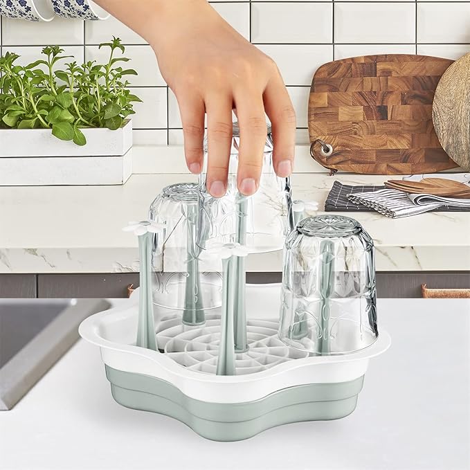 Countertop Drying Rack - Ideal for Insulated Water Bottles, Drinking Glasses, Sports Bottles, Baby Bottles, Tumblers, Mugs, Cup, Drying Rack with Drain Tray