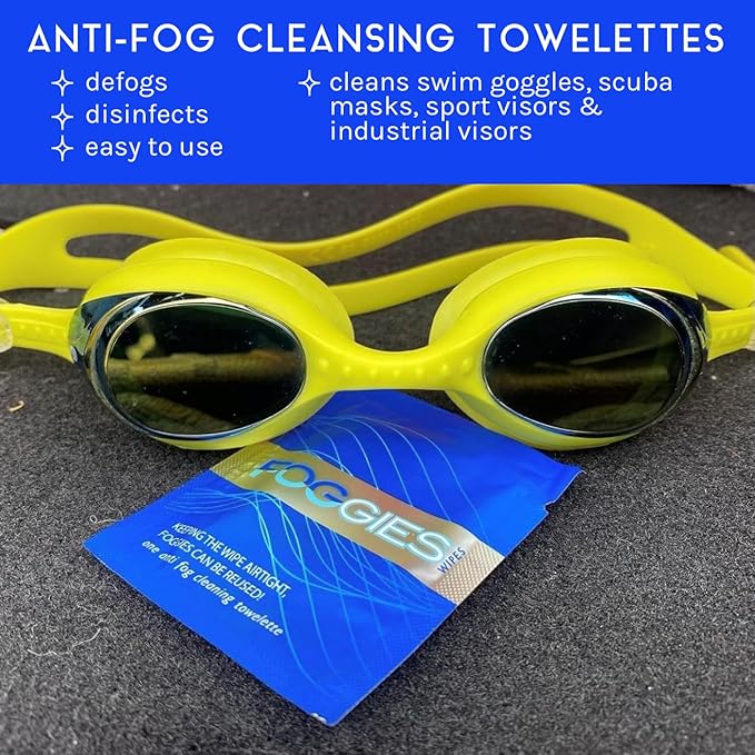 Foggies Anti-Fog Towelettes 6-Pack | 2-in-1 Lens Cleaner & Anti-Fog Wipe | Cleans and Defogs Goggles, Glasses & Masks | Reusable Wipes for Swim, Scuba & Sports Lens