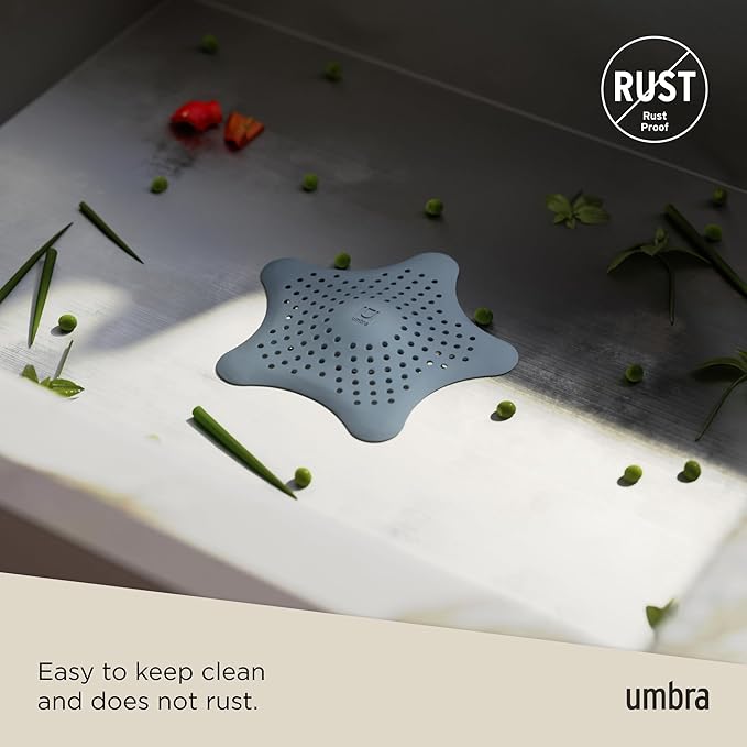 Umbra Starfish Hair Catcher, Fun Drain Cover Fits Most Standard Tub and Shower Drains, 6" Diameter, Slate Blue