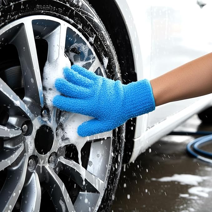 2 Pairs Microfiber Dusting Gloves, Reusable Plant Dusting Gloves Washable Mittens Cleaning Glove Microfiber Dusters for House Furniture Blinds Kitchen Plants(Blue, Royal Blue)