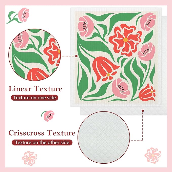 5 Pack Mixed Colorful Blossoms Flower Swedish Kitchen Dishcloths Dish Towels, Floral Dish Towels for Kitchen, Swedish Dishcloth, Paper Towels Reusable, Dish Cloth Towel Cleaning Wipe for Home