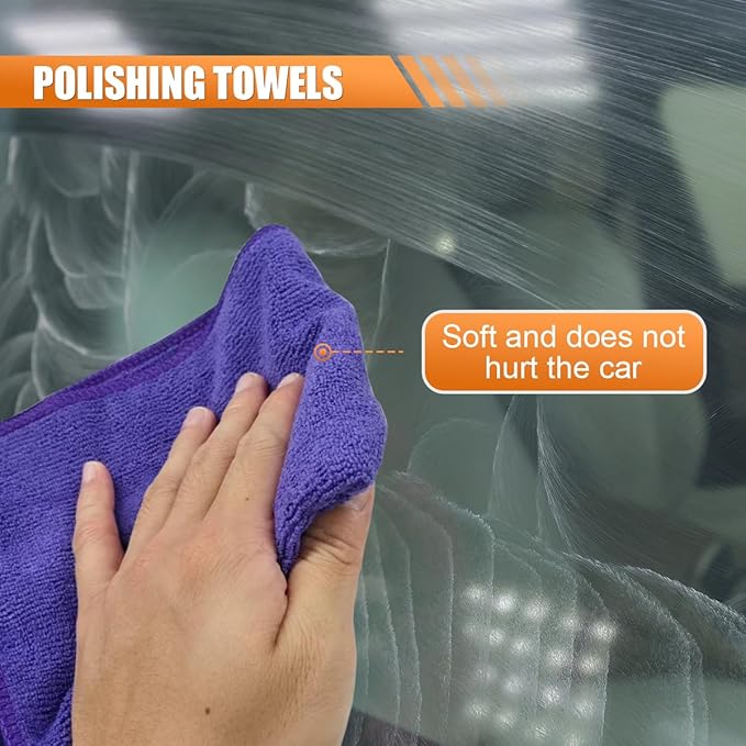 YoRise 2PCS Car Wax Applicator Pad, Microfiber Buffing & Polishing Pad, Car Detailing Sponge Pads with Grip Handle, Soft Foam Buffing Pads, Universal Vehicle Cleaning Kit (Towel)
