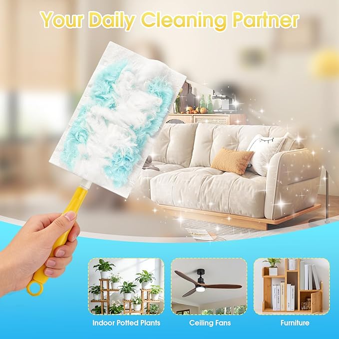 80 Count Disposable Duster Refills for Swiffer with 1 Handle, Microfiber Dusting Pads for Multi-Surface Cleaning, Unscented, Compatible with Swiffer Dusters for Furniture, Blinds, & Vents