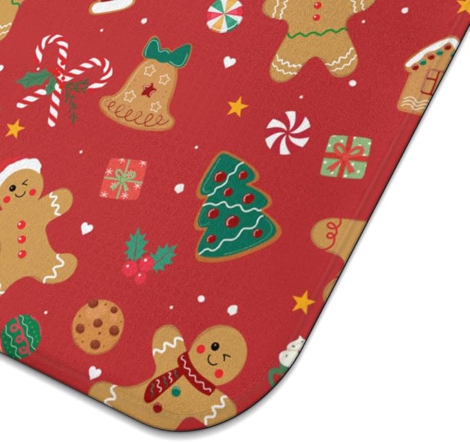 Christmas Kitchen Countertop Dish Drying Mat, Red Christmas Gingerbread Man Snowflake Pattern Microfiber Kitchen Drying Mat,Washable Absorbent Countertop Xmas Winter Holiday Dish Mat Drainer,16x18In