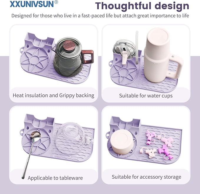 Bottle Drying Rack, Draining Mat for Stanley Tumblers20-40oz, Mugs, Wine Glasses, Compact Portable Cup Dryer Stand for Countertops, Office, RVs & Travel(Orchid)