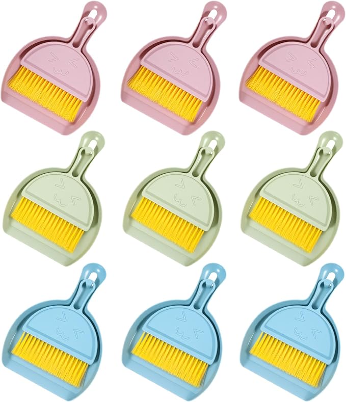 9pcs mini Broom and Dustpan Set Small Broom and Dustpan Set with Handle Portable Desktop Sweep Tools mini dustpans and Brush Sets for Car Interior,Cleaning Tools,Sofa3 Colors