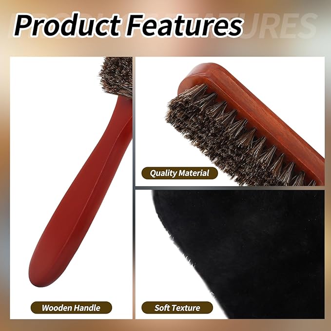 3 Pcs Shoe Brush Kit, Premium Horsehair Shoe Brush with Shoe Polishing Glove for Leather, Professional Boot Brush Shoe Polish Kit for Cleaning (3, Brown)