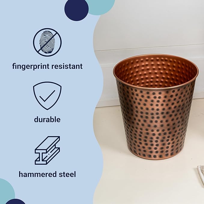 happimess HPM1110B Axel Modern Minimalist Hammered Steel 2-Gallon Wastebasket for Home, Bathroom, Living Room, Office, Bedroom, Kitchen, Antique Copper