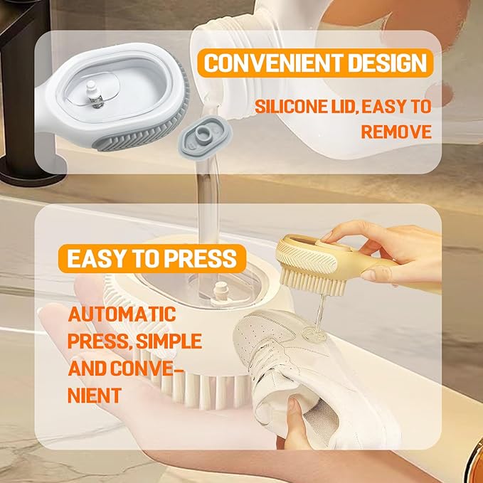Soap Dispenser Scrub Shoe Brushes for Cleaning, Multi-Function Liquid Adding Soft Fur Cleaning Brush for Stains, Shoe Scrubber Brush,2 Pack
