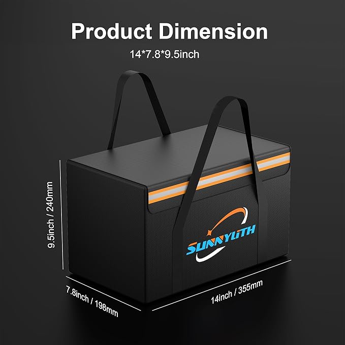 12V 100Ah LiFePO4 Lithium Battery Fireproof Safe Bag, Large Capacity Explosion-proof Lipo Battery Bag for Charging and Storage,14×9.5×7.8in Waterproof Box Compatible with Litime and ECO