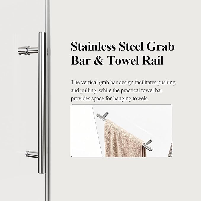 56-60" W x 76" H Frameless Single Sliding Shower Door, Bathroom Glass Shower Doors with 5/16" (8mm) SGCC Tempered Glass, Stainless Steel Towel Rail Handle and Heavy Duty Frame, Chrome