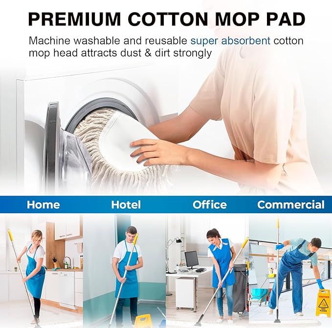 Commercial Dust Mop & Floor Sweeper，55" Industrial Dry Mop with Heavy Duty Long Handle, Premium Cotton Dust Mop Head for Hardwood Floors, Industrial, Commercial, and Residential Cleaning