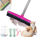 Pet Hair Rubber Broom, Rubber Broom for Pet Hair On Carpet, Pets Hairs Removal Broom with 49" Adjustable Handle, Soft Push Broom with Squeegee for Carpet, Hardwood Floor, Tile (E)