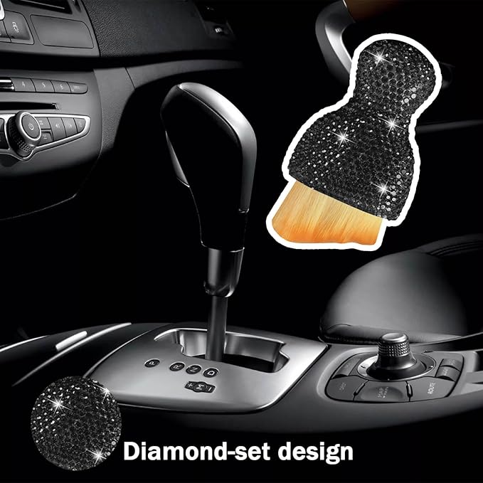 Car Detailing Cleaning Brush, Auto Interior Dust Brush with Diamond, Handle Soft Bristles Dusting Tool, Scratch Free Dirt Clean Brushes for Vehicle Dashboard, Air Conditioner Vent (Black)