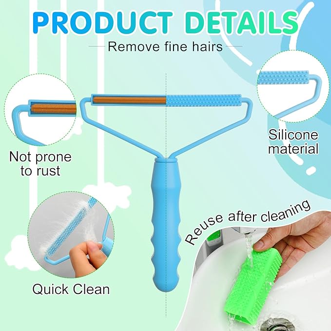 Honeydak 3 Pieces Hair Remover Tool Dog Hair Remover Pro Silicone Cleaner Brush Roller Fuzz Hairball Brush for Carpet Rake, Car Mat, Couch, Pet Bed, Clothes(Green, Light Blue)