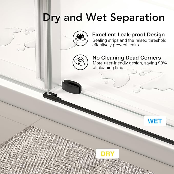 49-54 ”W x 76" H Single Sliding Shower Door, Frameless Shower Door with Explosion-Proof Film and Nano Coating, 1/4” (6MM) SGCC Tempered Glass, Stainless Steel Hardware, Matte Black